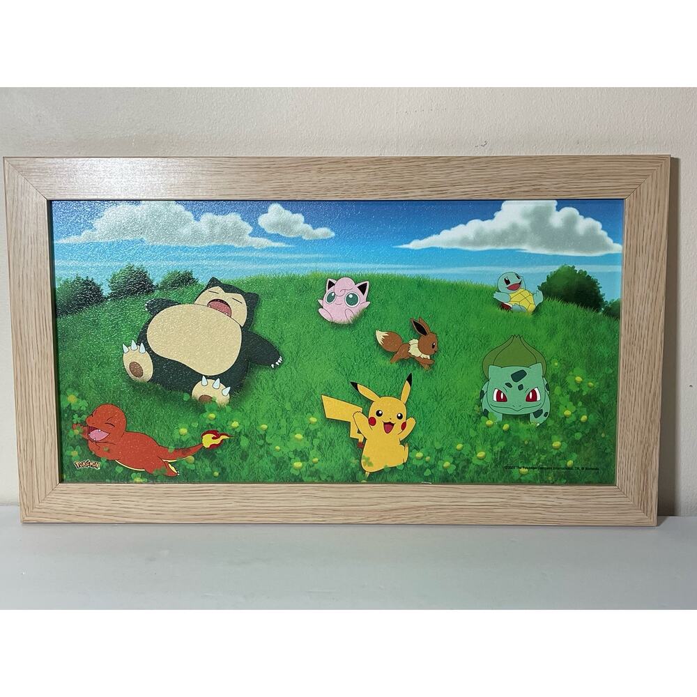 Pokemon Pikachu Snorlax Bulbasaur Framed Wall Art Print Wooden Frame 10"x18"